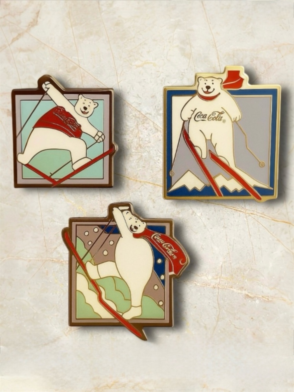 Olympic Coca Cola Bear Pins 
1994 Vintage Lillehammer Winter Olympics